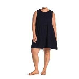 Vero Moda Helenmilo Dress Tiered Sleeveless Back Button Linen Navy Blue W 16 NWT